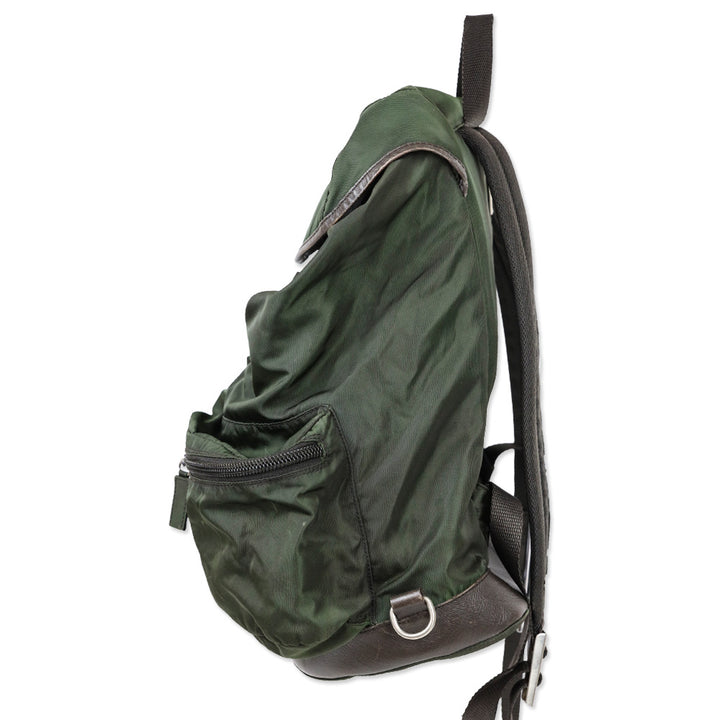 Prada Green Nylon Double Pocket Drawstring Backpack