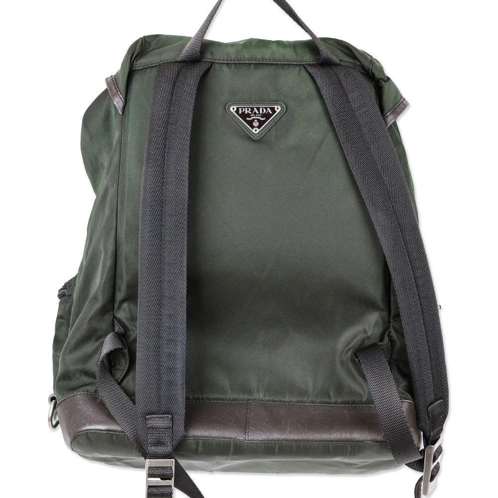 Prada Green Nylon Double Pocket Drawstring Backpack