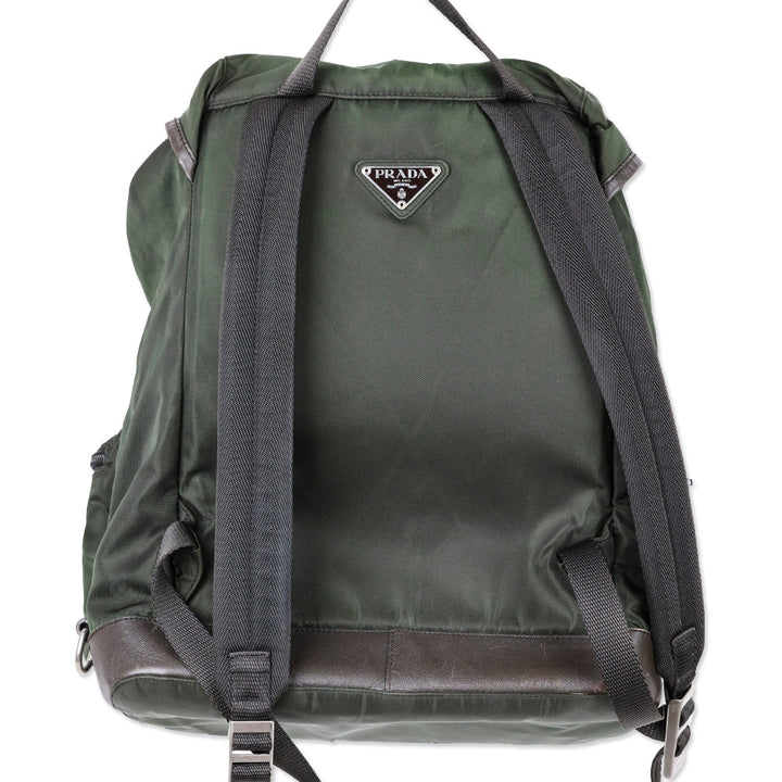 Prada Green Nylon Double Pocket Drawstring Backpack