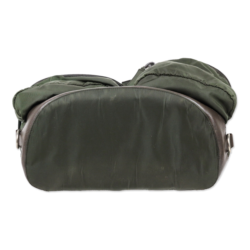 Prada Green Nylon Double Pocket Drawstring Backpack