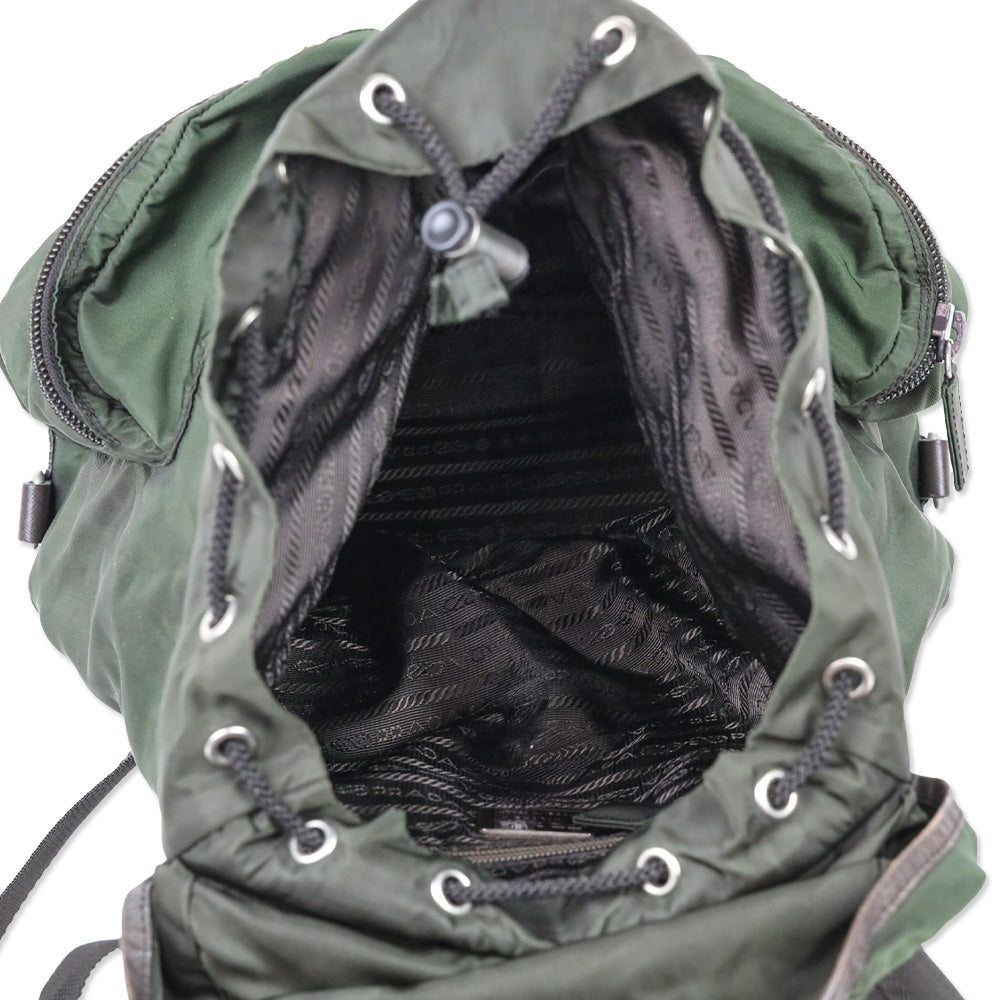 Prada Green Nylon Double Pocket Drawstring Backpack