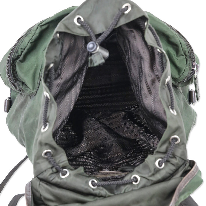 Prada Green Nylon Double Pocket Drawstring Backpack