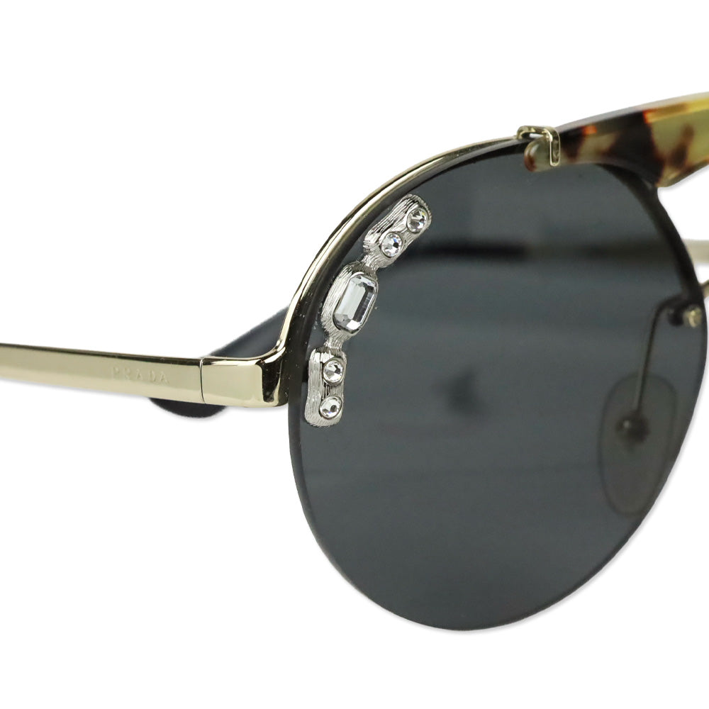 Prada Jewel Stud Tortoiseshell Gold Round Double-Bridge Sunglasses