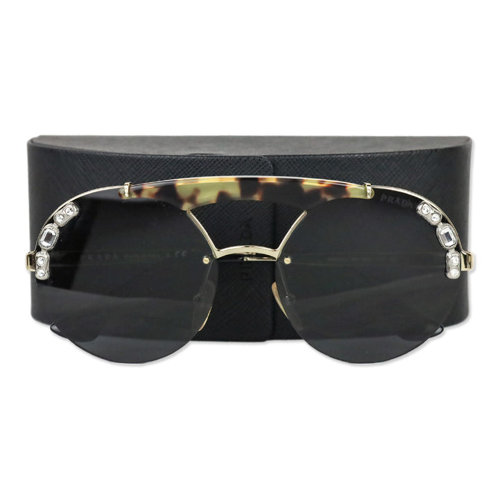 Prada Jewel Stud Tortoiseshell Gold Round Double-Bridge Sunglasses