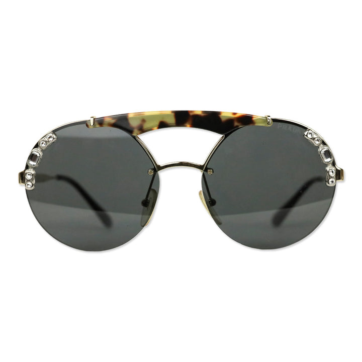 Prada Jewel Stud Tortoiseshell Gold Round Double-Bridge Sunglasses