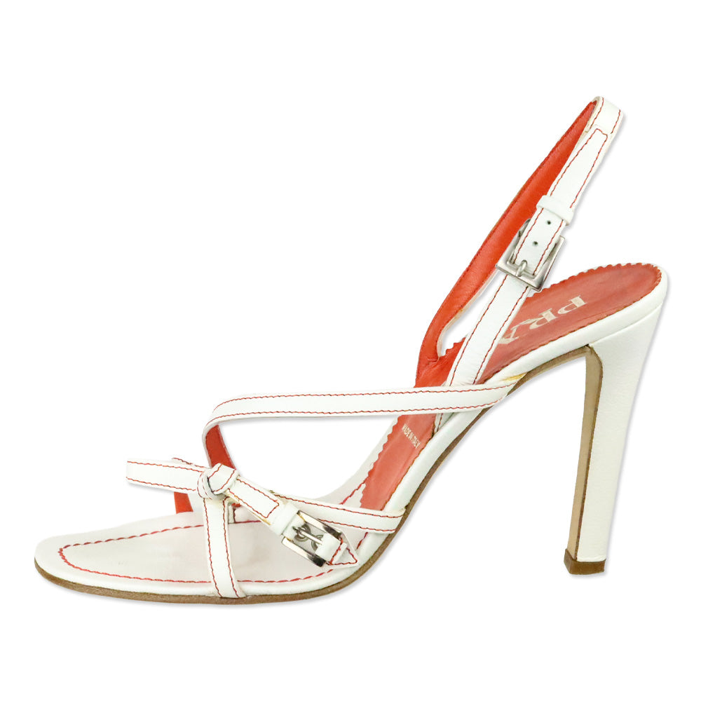 Prada Madras Bianco Paprika Strappy Slingback Sandal