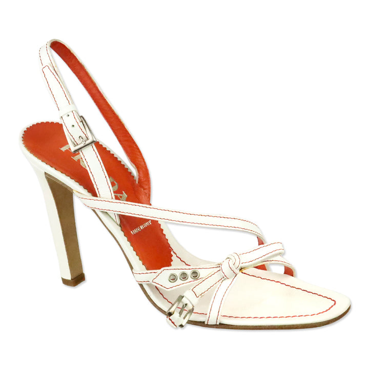 Prada Madras Bianco Paprika Strappy Slingback Sandal
