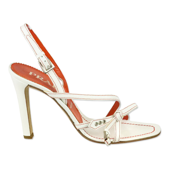 Prada Madras Bianco Paprika Strappy Slingback Sandal