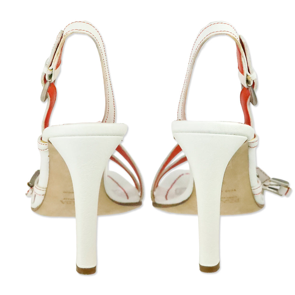 Prada Madras Bianco Paprika Strappy Slingback Sandal