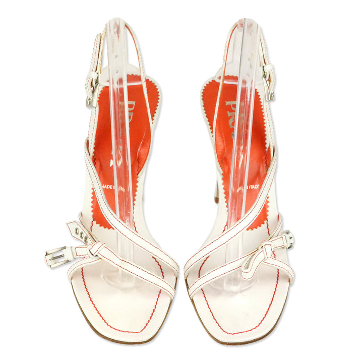 Prada Madras Bianco Paprika Strappy Slingback Sandal