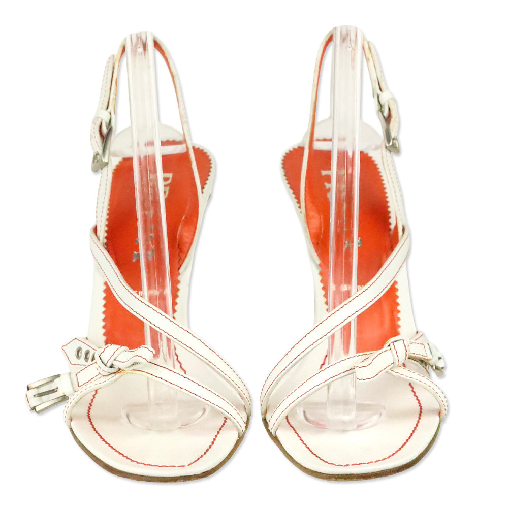 Prada Madras Bianco Paprika Strappy Slingback Sandal
