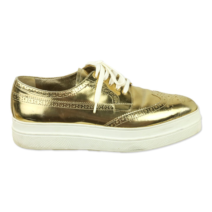 Prada Metallic Gold Brogue Wingtip Platform Sneakers