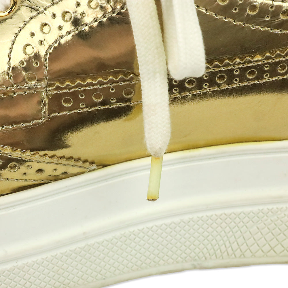 Prada Metallic Gold Brogue Wingtip Platform Sneakers