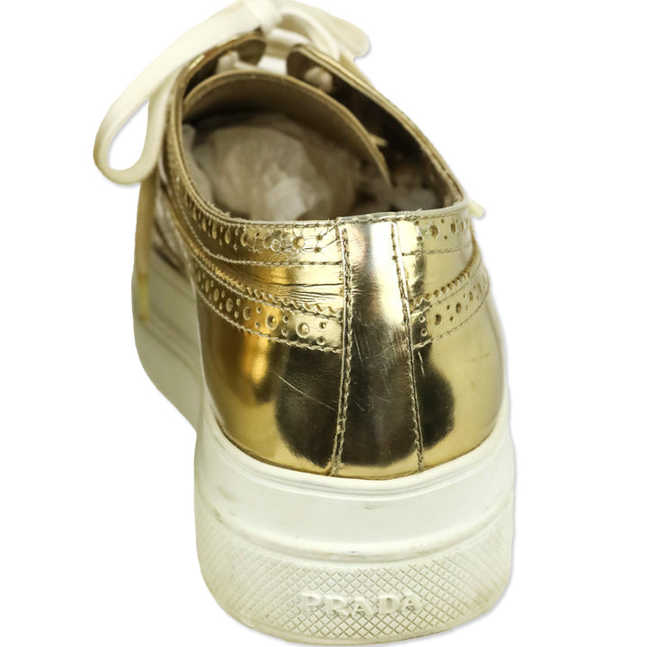Prada Metallic Gold Brogue Wingtip Platform Sneakers