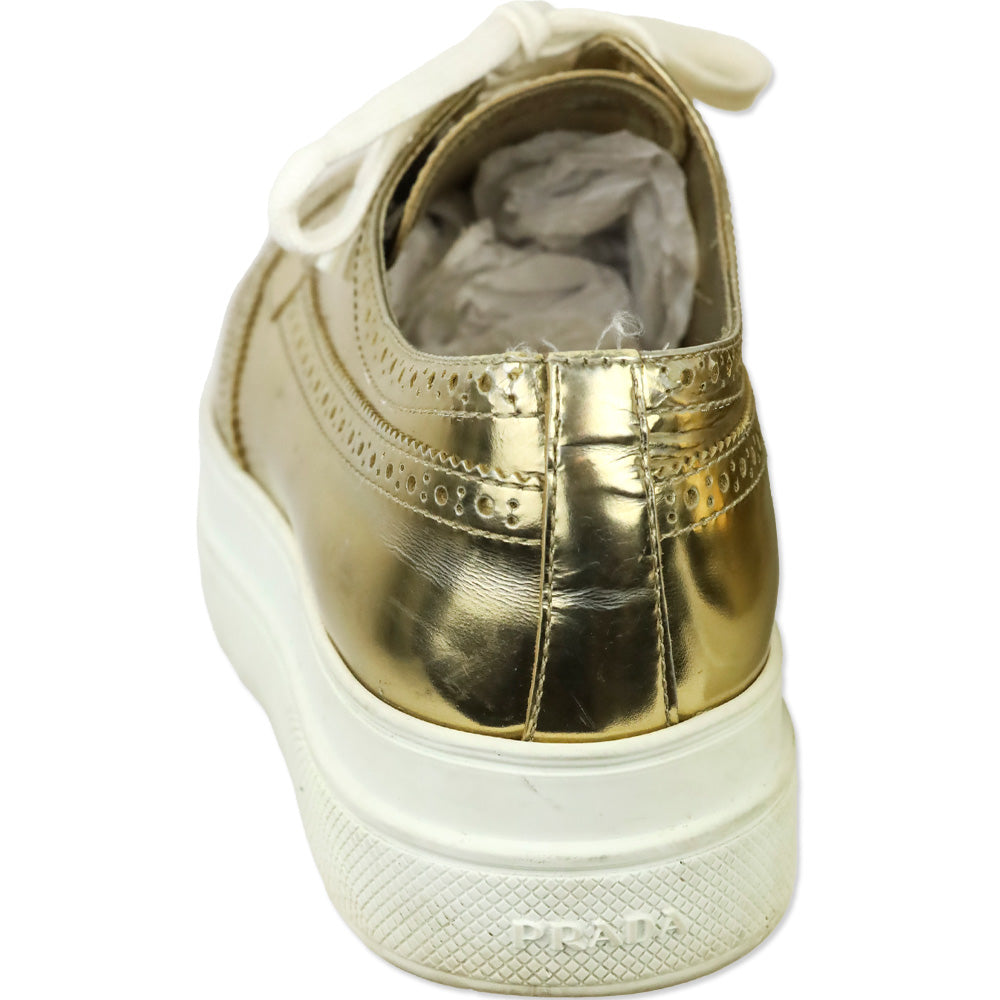 Prada Metallic Gold Brogue Wingtip Platform Sneakers