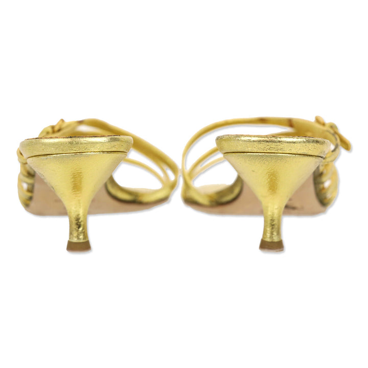 Prada Metallic Gold Leather Strappy Kitten Heel Sandal