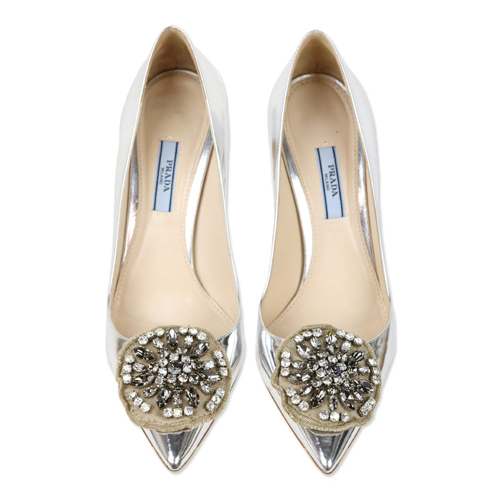 Prada Metallic Leather Crystal Medallion 110mm Pump