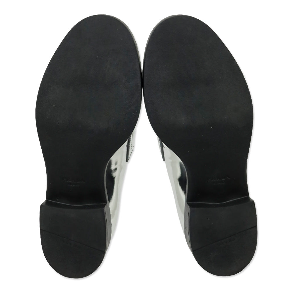 Prada Metallic Silver Brushed Leather Loafers