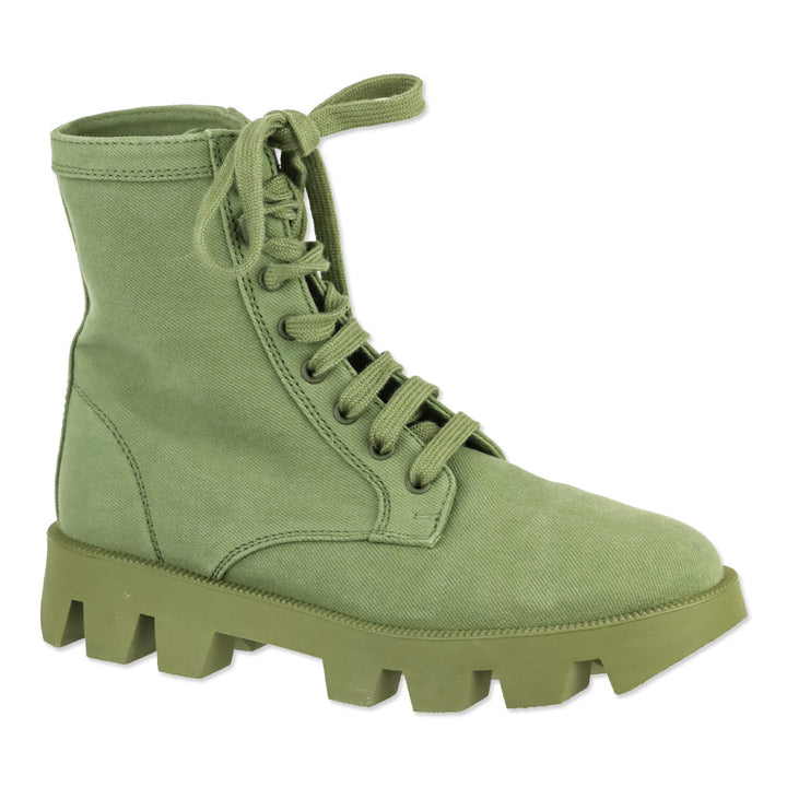 Prada Militare Green Canvas Lug-Sole Combat Boots