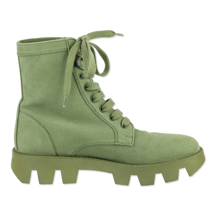 Prada Militare Green Canvas Lug-Sole Combat Boots