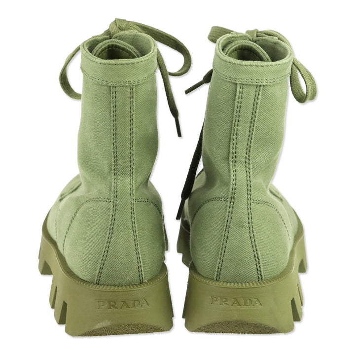 Prada Militare Green Canvas Lug-Sole Combat Boots