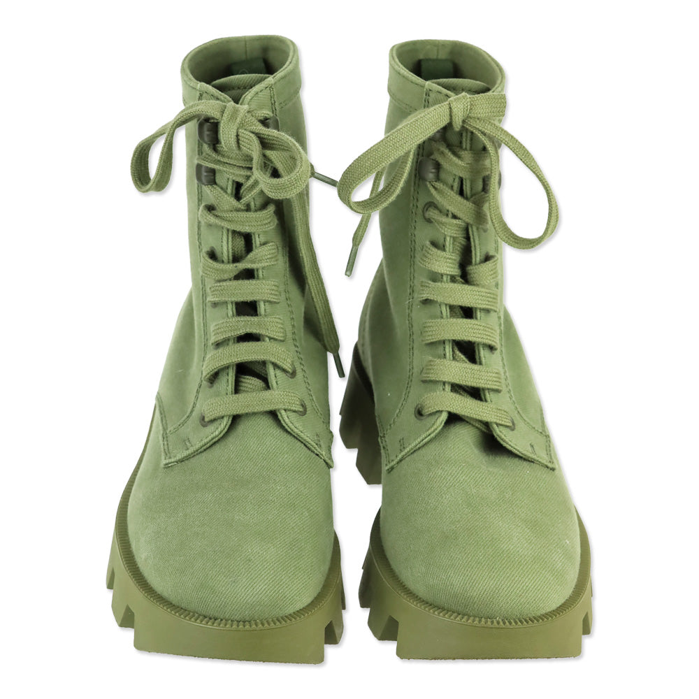 Prada Militare Green Canvas Lug-Sole Combat Boots