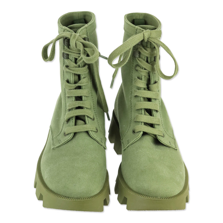 Prada Militare Green Canvas Lug-Sole Combat Boots