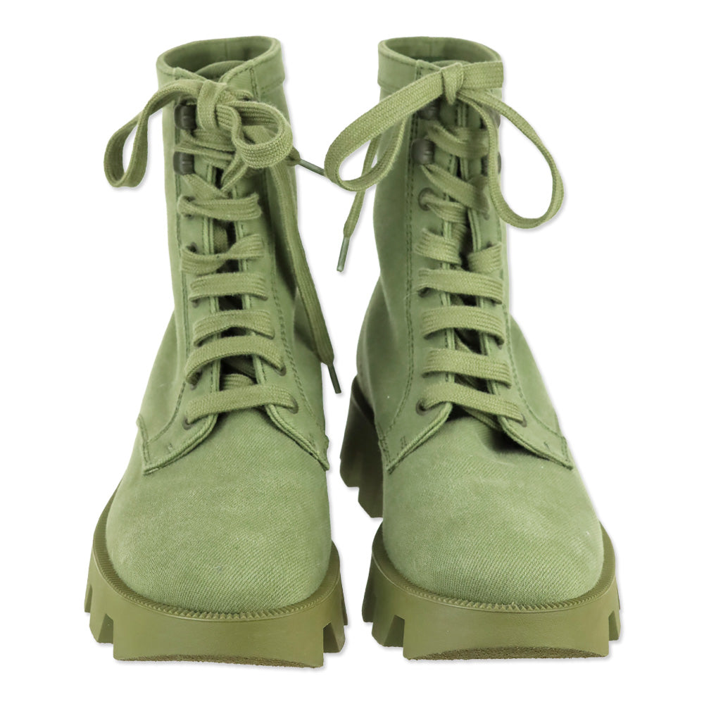 Prada Militare Green Canvas Lug-Sole Combat Boots