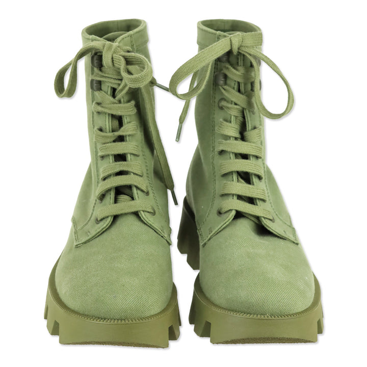 Prada Militare Green Canvas Lug-Sole Combat Boots