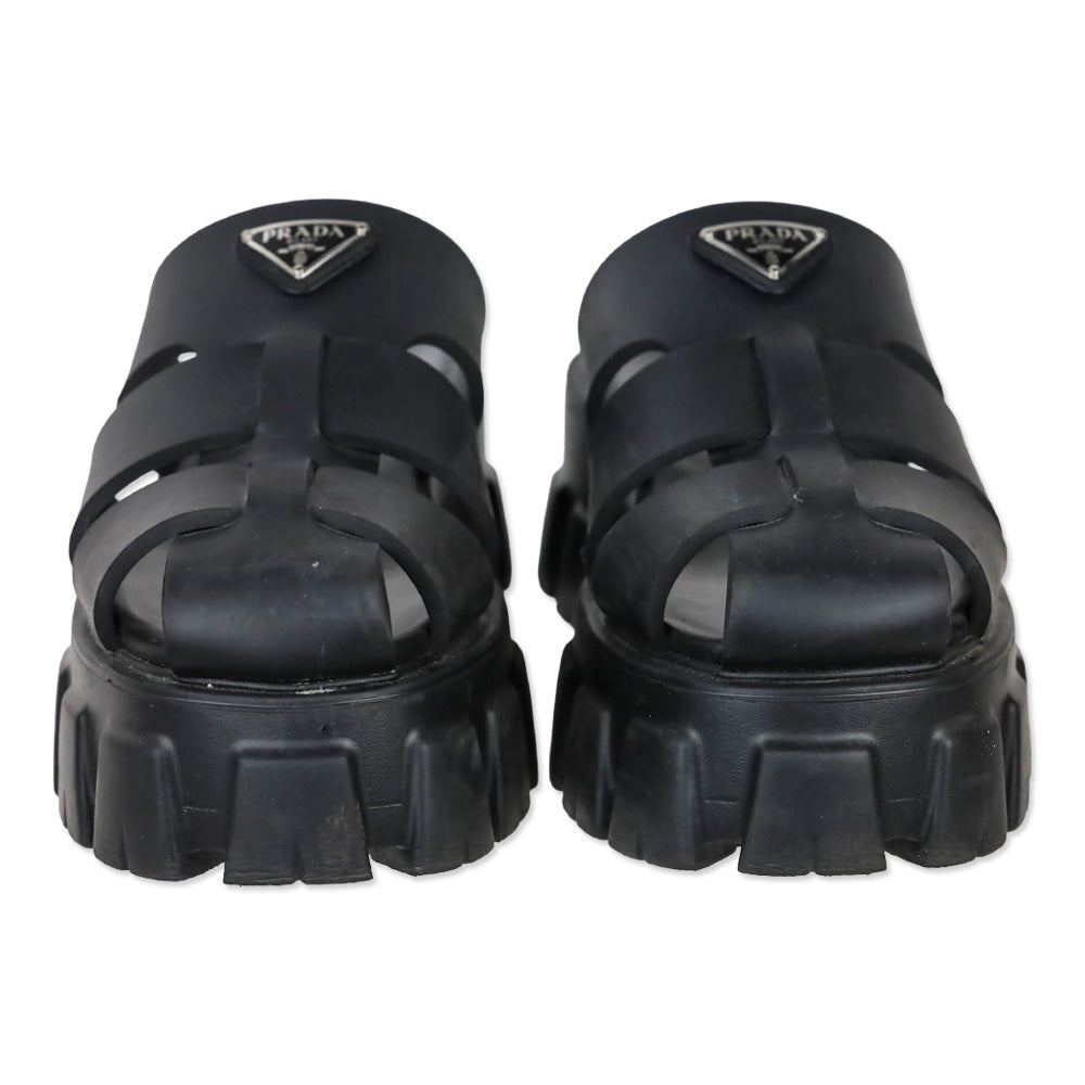 Prada Monolith Black Monolith Sabots Platform Fisherman Sandal