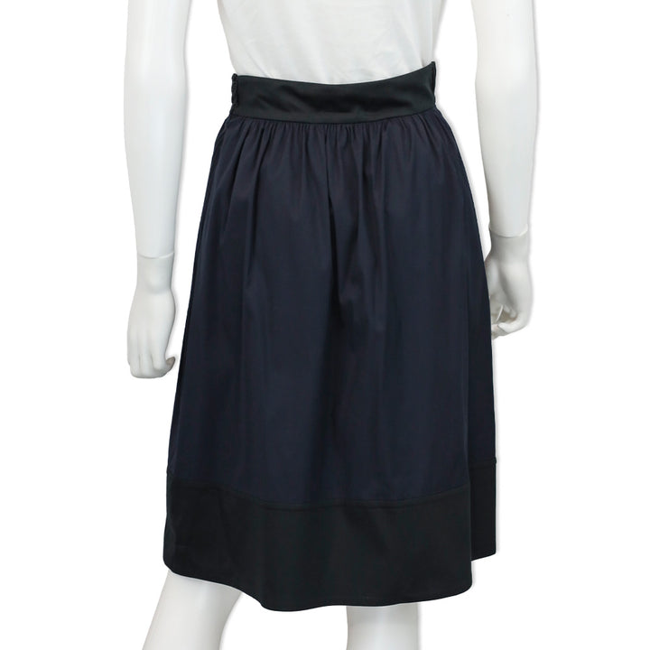 Prada Navy Cotton-Blend Color Blocked Pleated Midi Skirt