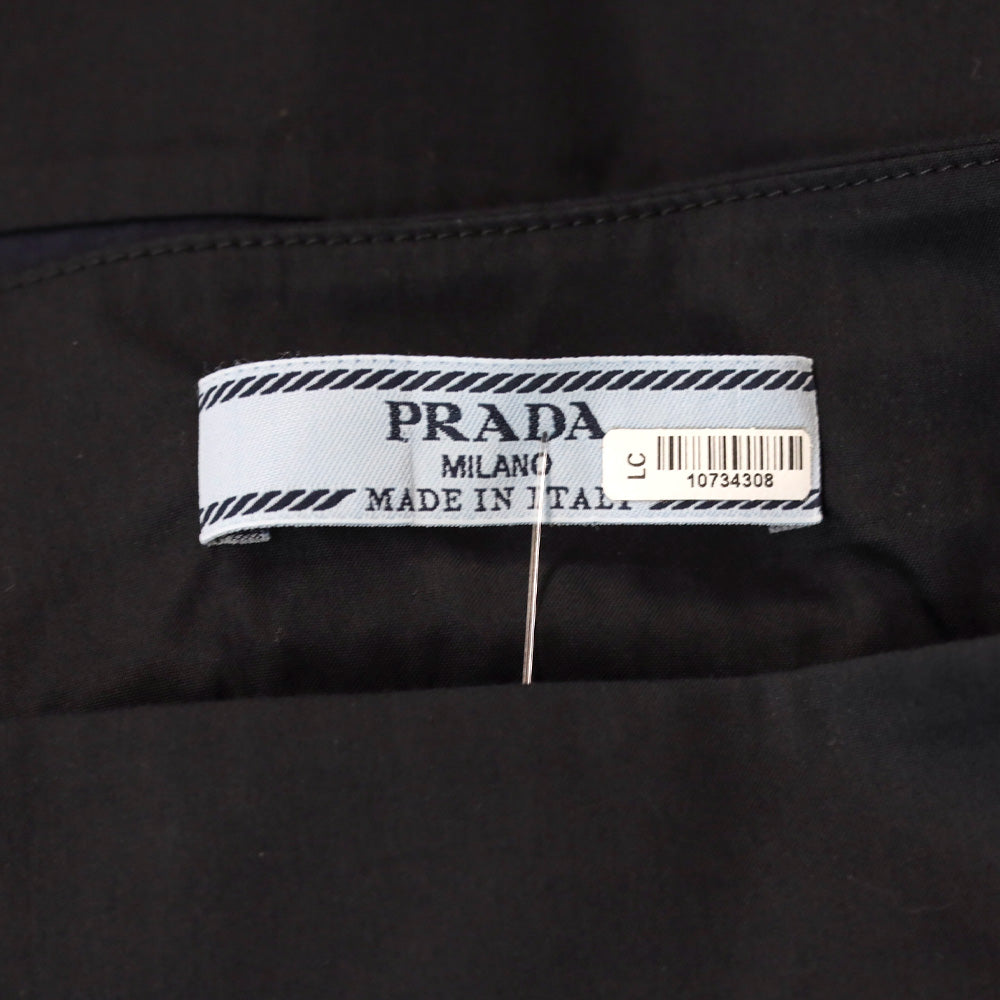 Prada Navy Cotton-Blend Color Blocked Pleated Midi Skirt