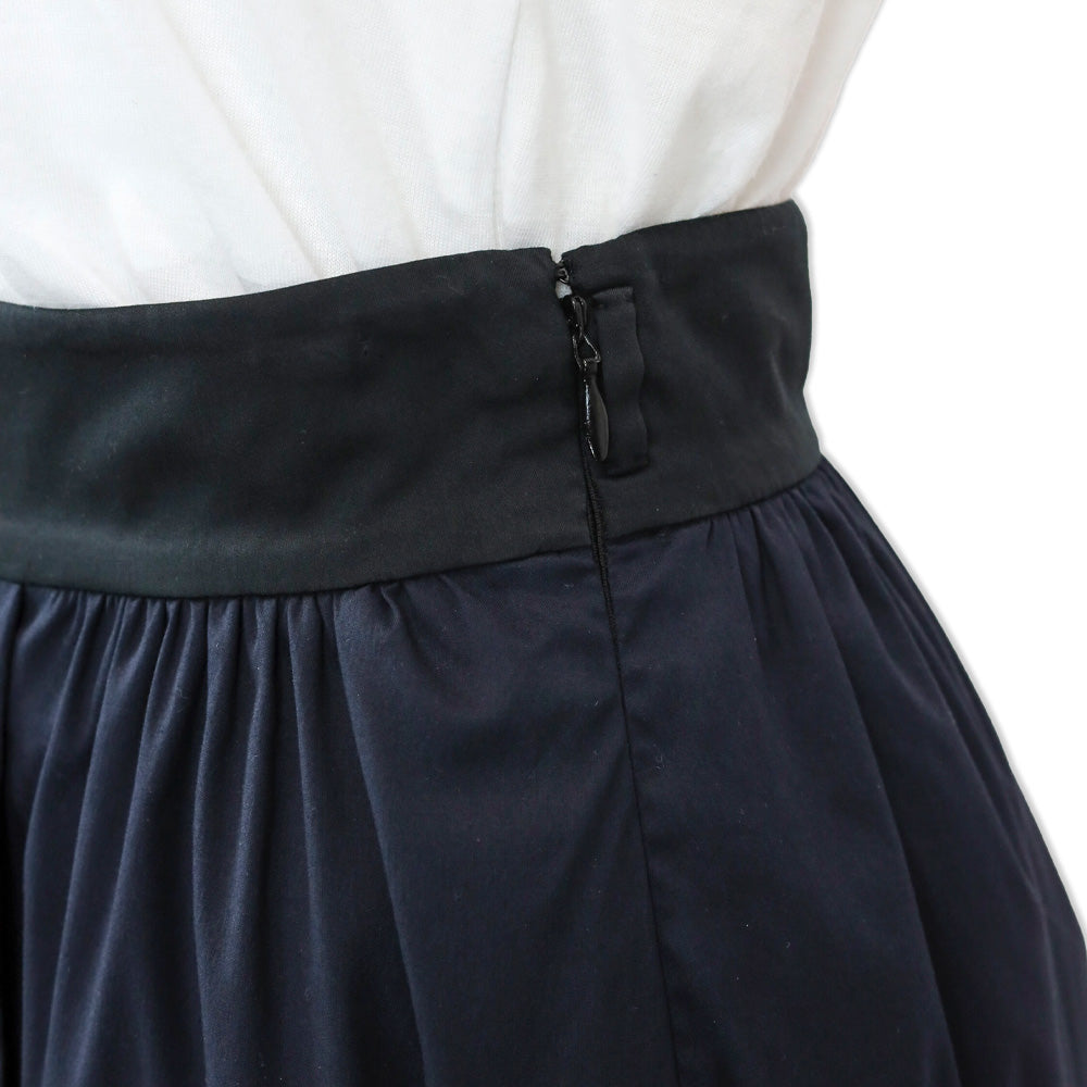 Prada Navy Cotton-Blend Color Blocked Pleated Midi Skirt