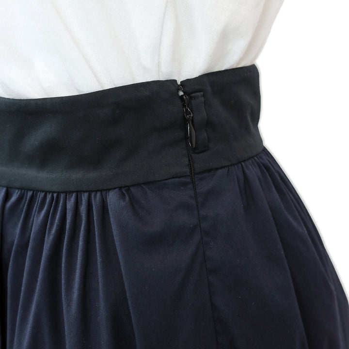 Prada Navy Cotton-Blend Color Blocked Pleated Midi Skirt