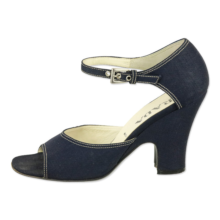 Prada Navy Denim Ankle-Strap Peep Toe Pump