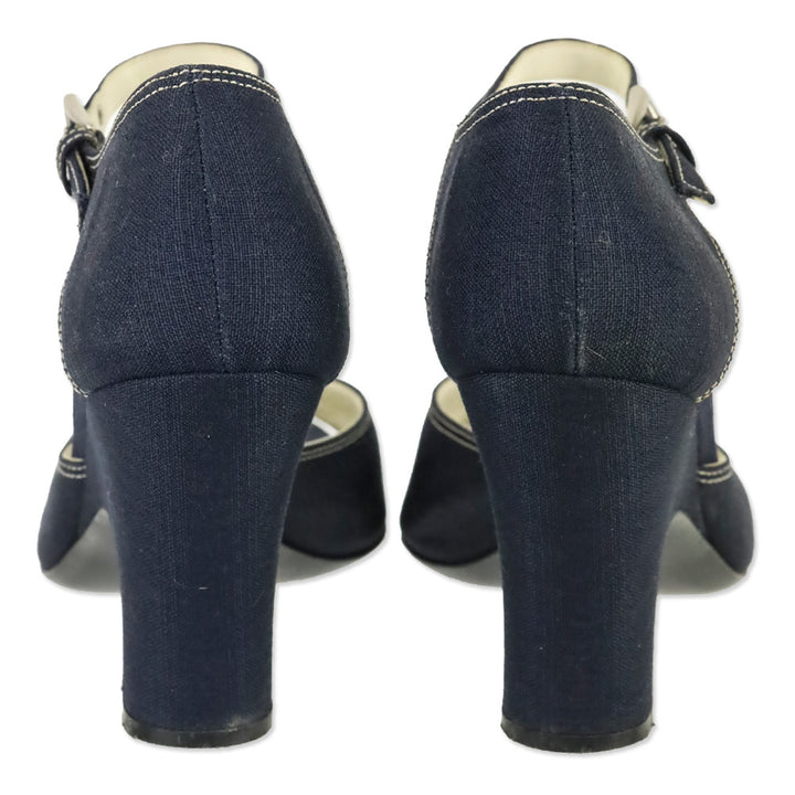 Prada Navy Denim Ankle-Strap Peep Toe Pump