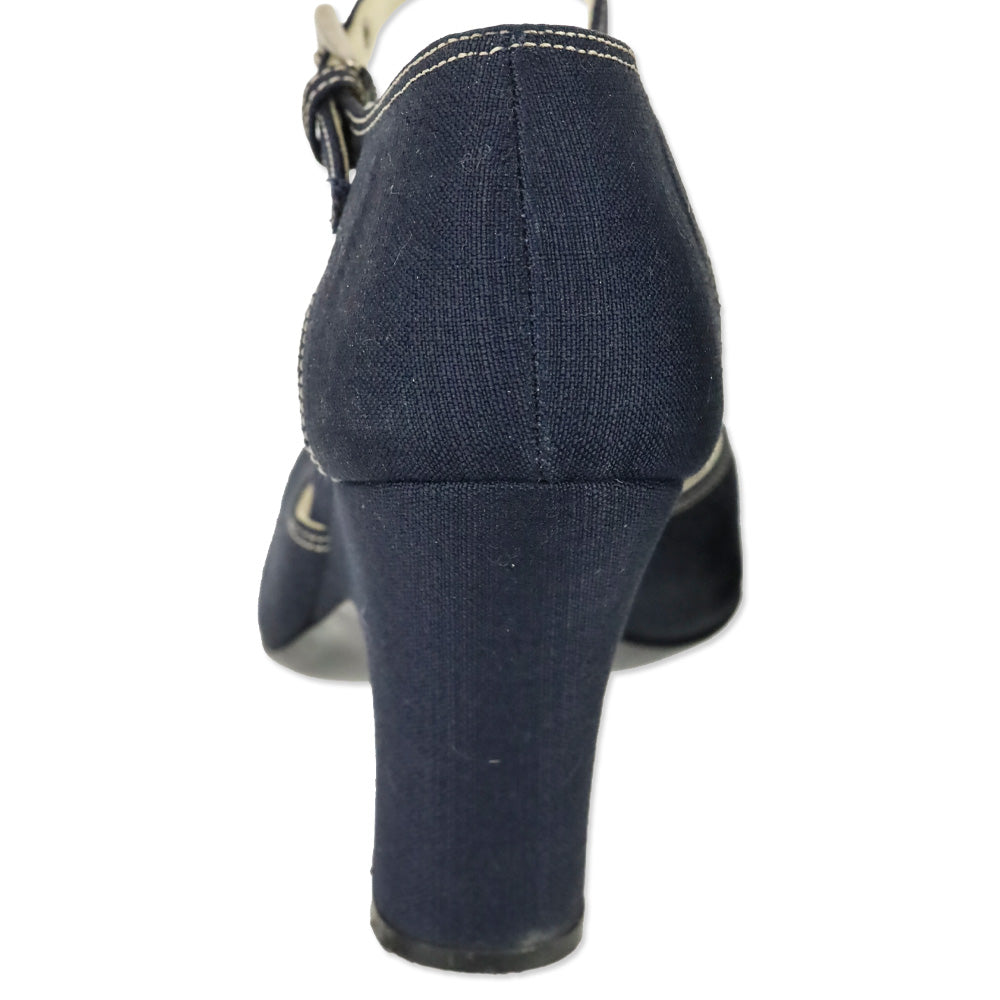 Prada Navy Denim Ankle-Strap Peep Toe Pump