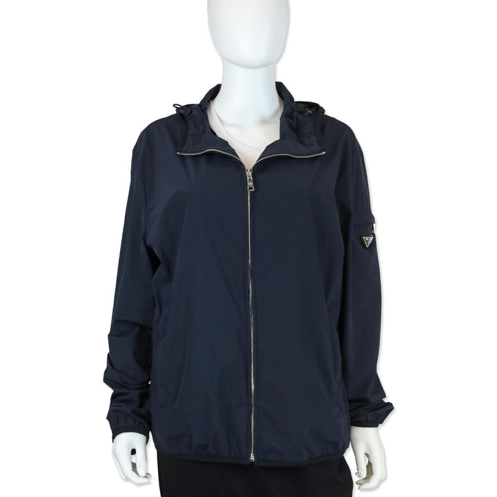 Prada Navy Nylon Hooded Zip-Up Jacket