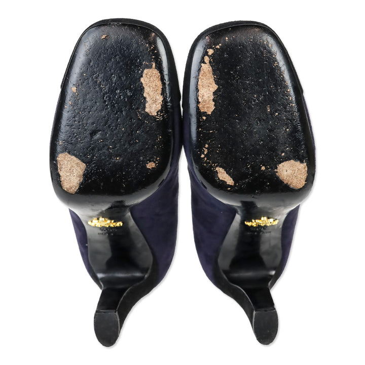 Prada Navy Suede Black Cap Square Toe Pump