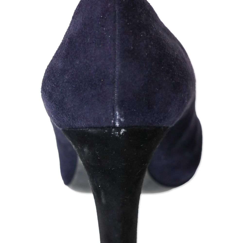 Prada Navy Suede Black Cap Square Toe Pump
