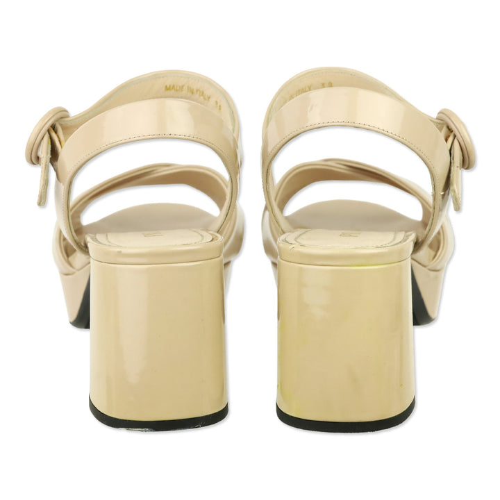 Prada Nude Patent Leather Ankle-Strap Block Heel Sandals