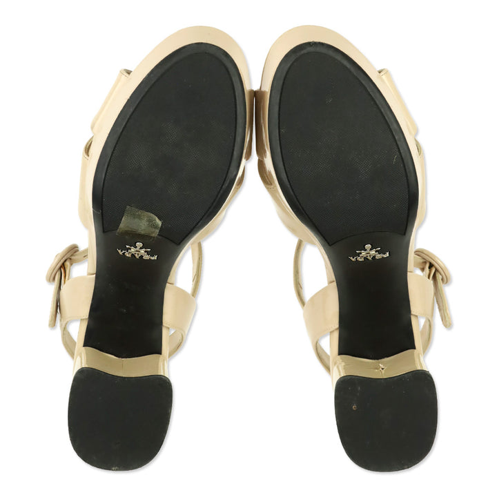 Prada Nude Patent Leather Ankle-Strap Block Heel Sandals