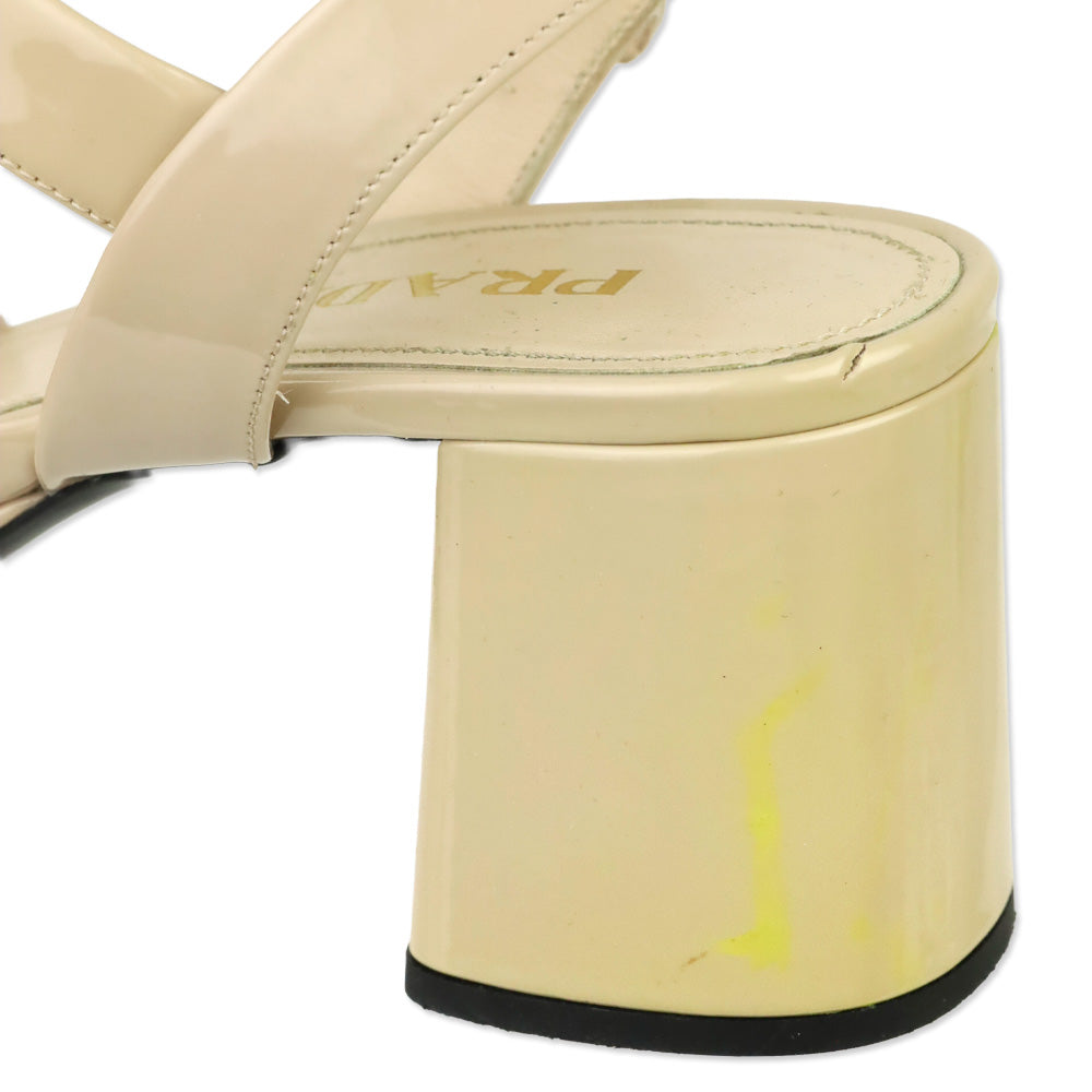 Prada Nude Patent Leather Ankle-Strap Block Heel Sandals