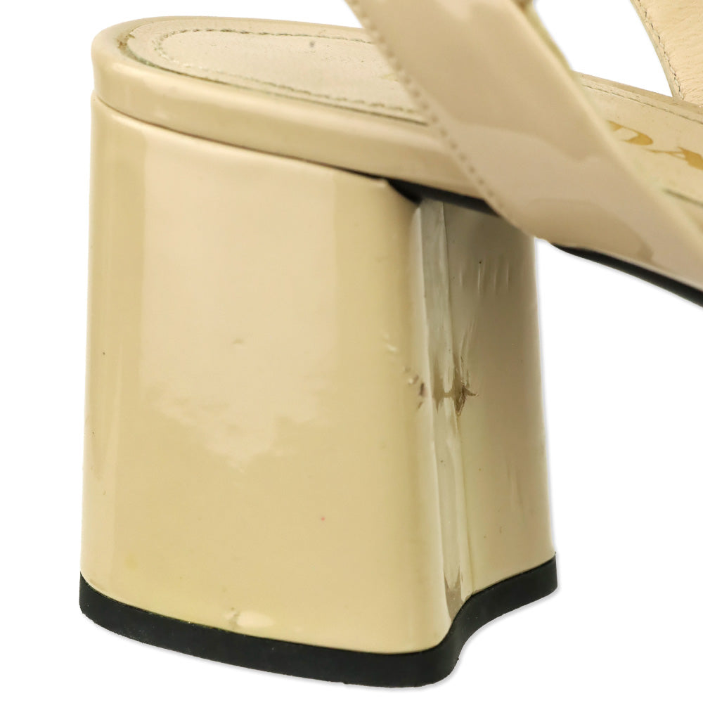 Prada Nude Patent Leather Ankle-Strap Block Heel Sandals
