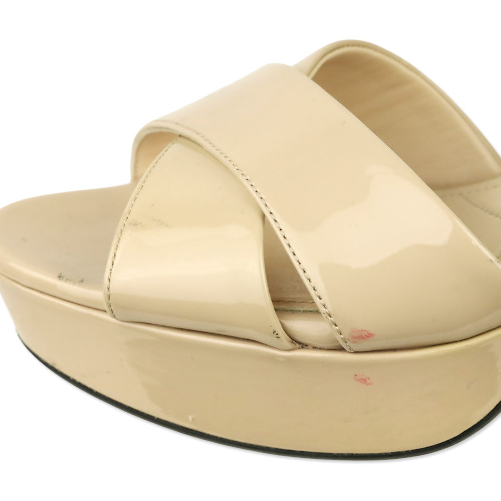 Prada Nude Patent Leather Ankle-Strap Block Heel Sandals