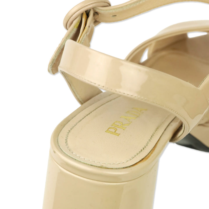 Prada Nude Patent Leather Ankle-Strap Block Heel Sandals