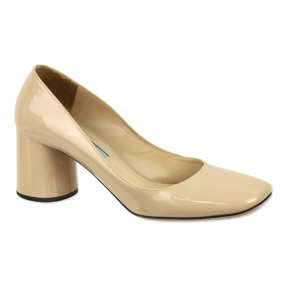 Prada Nude Patent Leather Square Toe Pumps