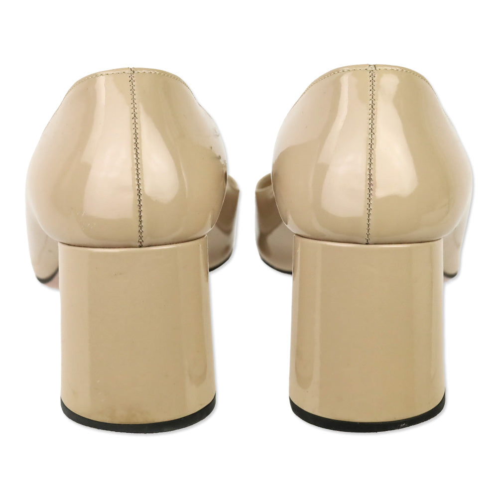 Prada Nude Patent Leather Square Toe Pumps