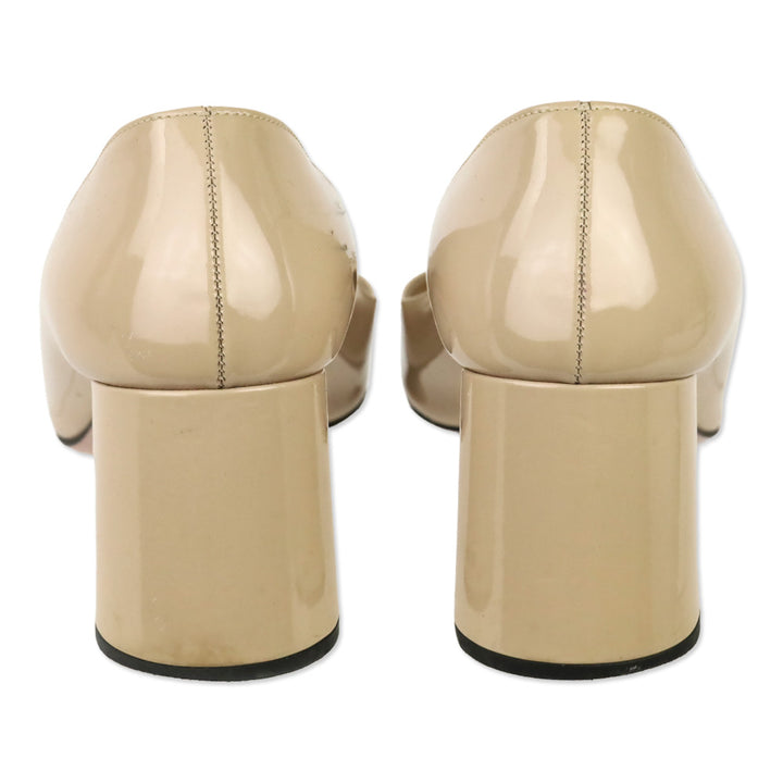 Prada Nude Patent Leather Square Toe Pumps