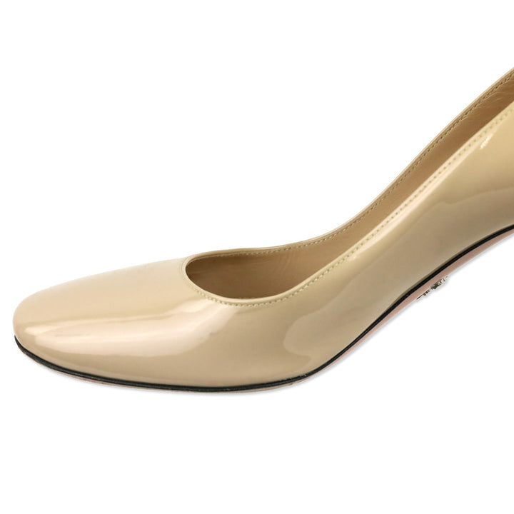 Prada Nude Patent Leather Square Toe Pumps